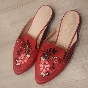 Kate Spade Red Floral Mules Size 8.5 Women